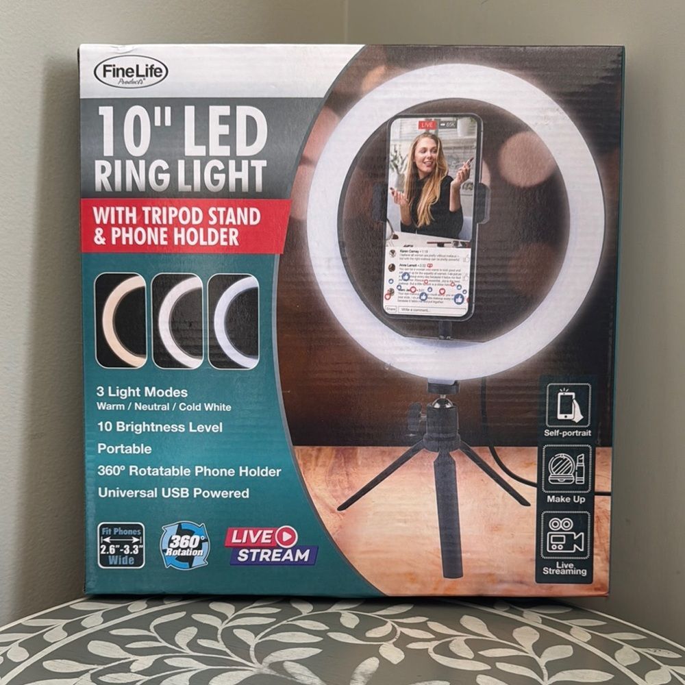 FineLife 10" LED Ring Light with Tripod Stand